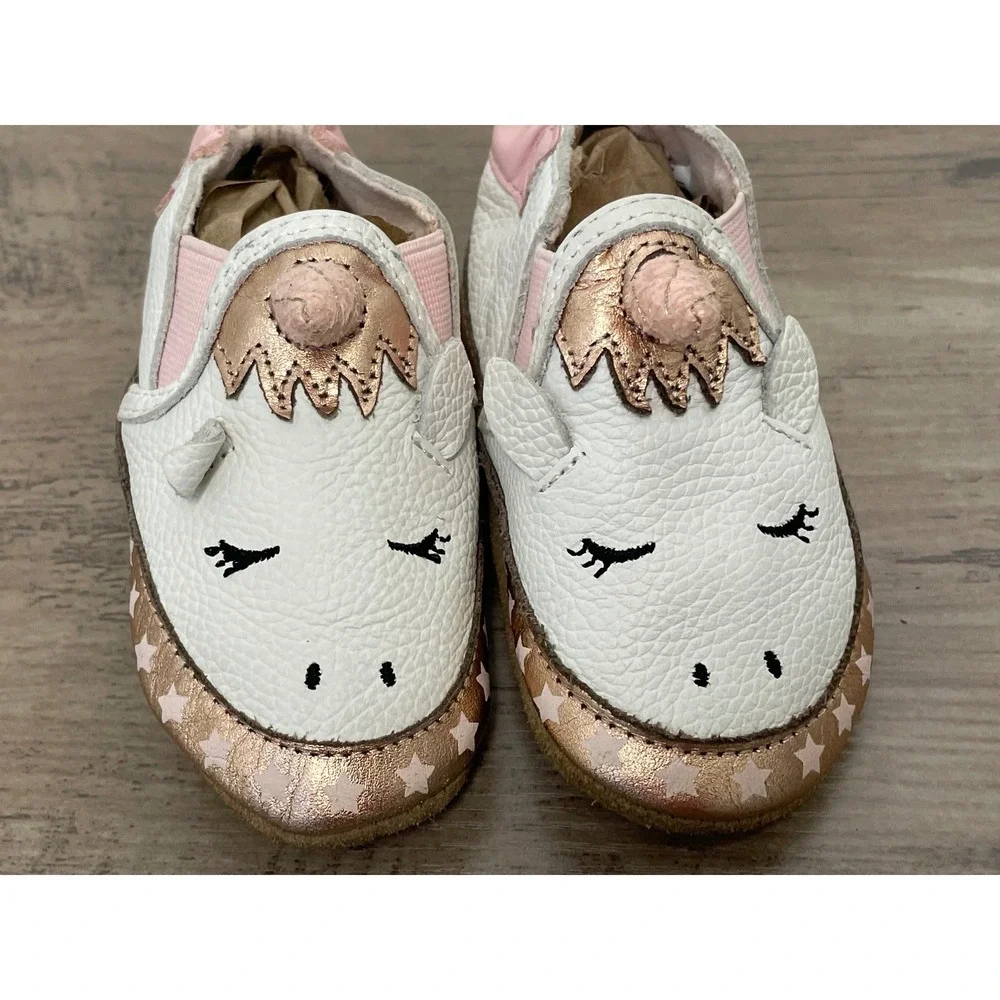 Robeez Evie Magical Unicorn Soft Sole Baby White Rose Gold Leather Star 6-12M